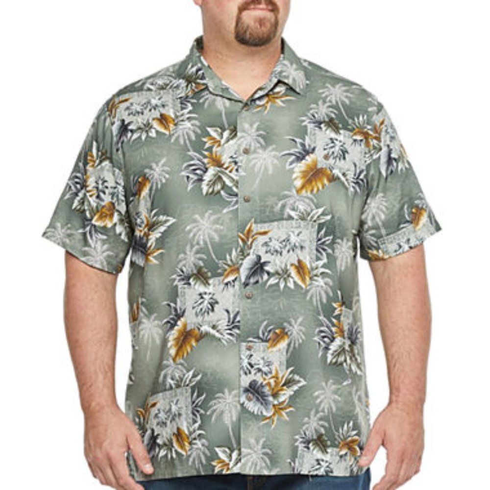 Plus Size Big & Tall Men's Short Sleeve Tropical Print Shirt 3X LT